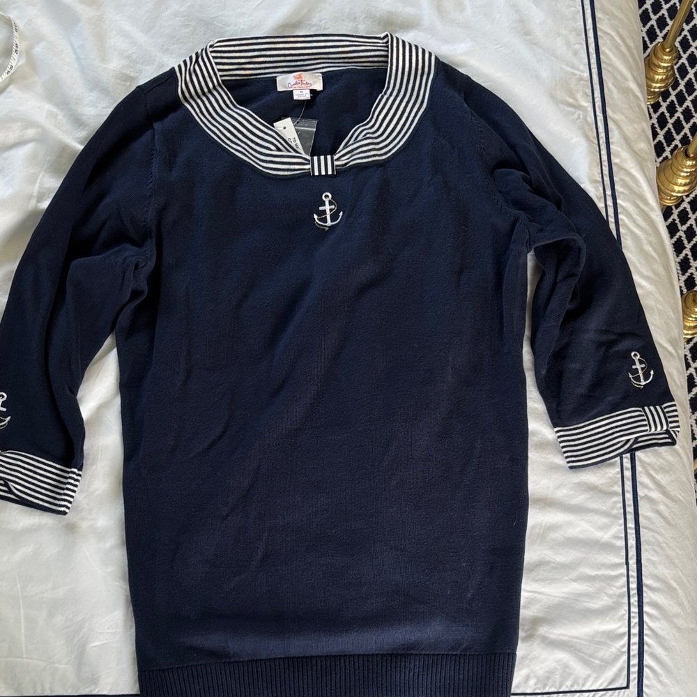 Quacker Factory Navy and White Striped Sailor Top